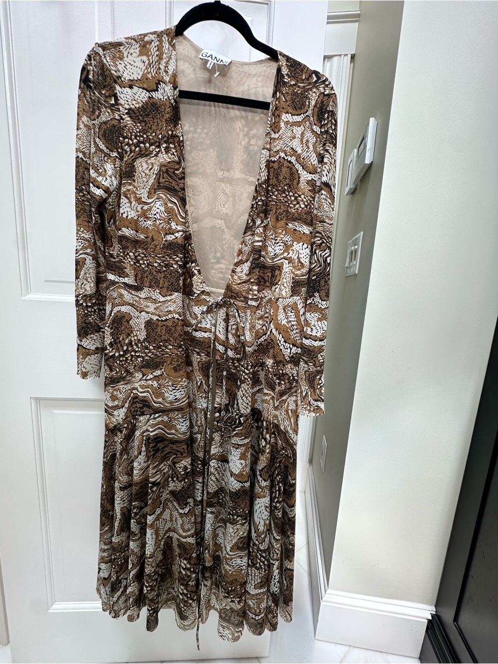 GANNI Mesh Wrap Dress, Animal Print